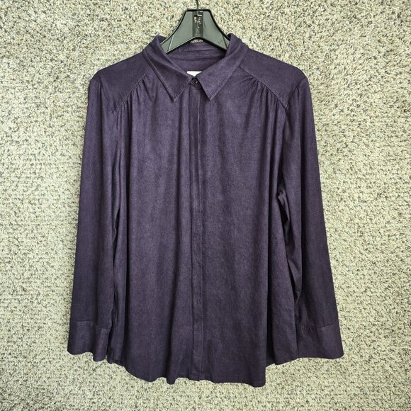 Chicos Top Womens 2 US Large Purple Faux‎ Suede Button Up Long Sleeve Ladies - Picture 1 of 8